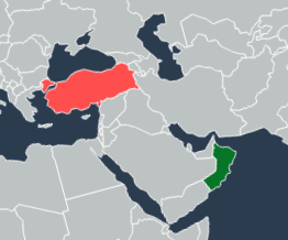 Turkey and Oman on world map